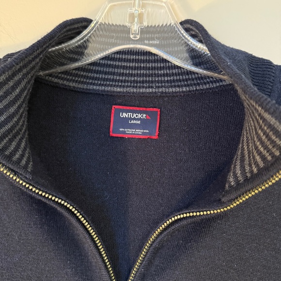 Untuckit Merino Wool Quarter-Zip Sweater Navy Large - Picture 4 of 8